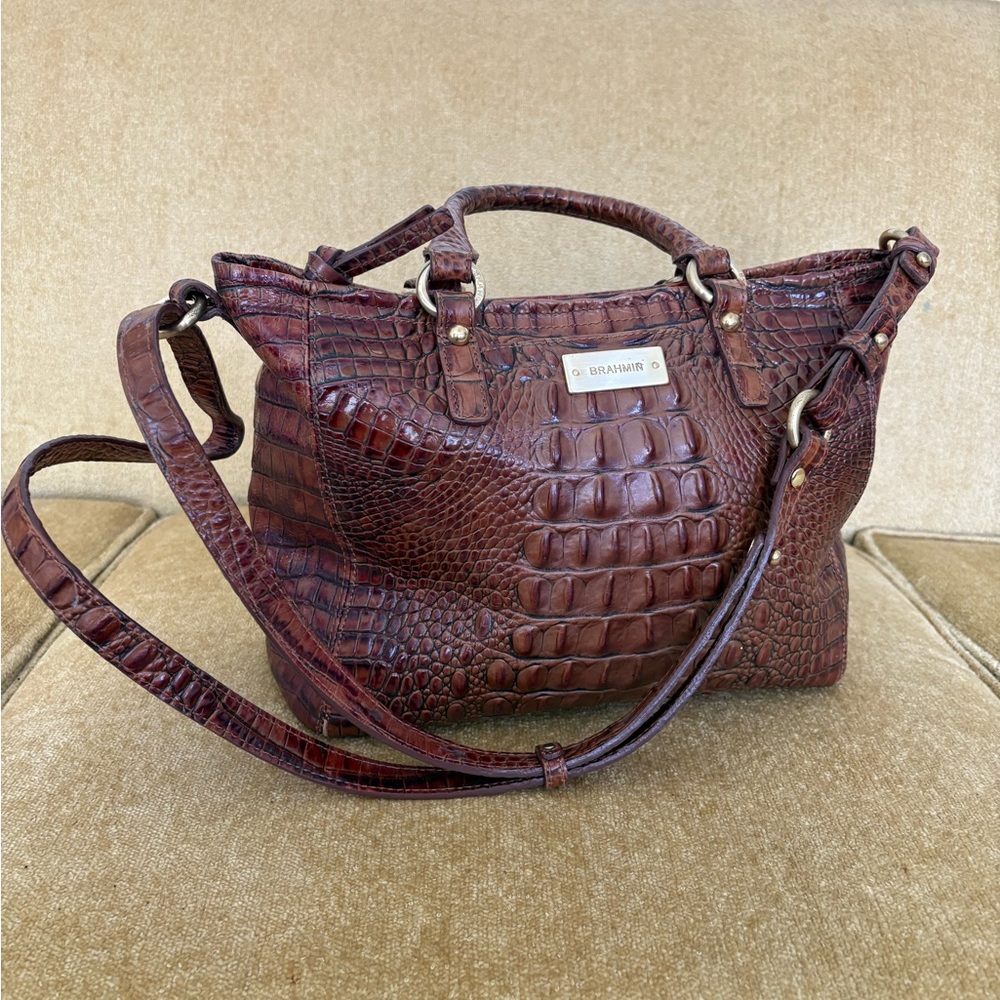 Brahmin Chestnut Croc-Embossed Shoulder Bag